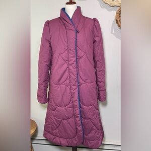 RARE Vtg 70s 80s Quilted Puffer Coat Saxton Hall Mauve/Blue Full Length Medium